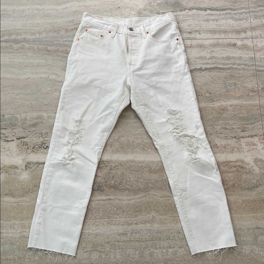 Levi’s 501 Straight White Distressed Jeans
